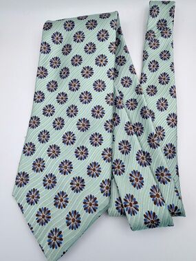 Ermenegildo Zegna Silk Tie Mint Green Blue Brown Floral 3.5” Made Italy